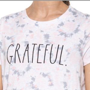 Rae Dunn “Grateful” Lightweight Crewneck tie dye short sleeve T-shirt